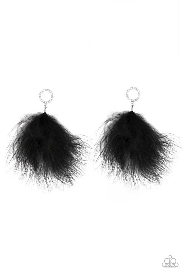 Paparazzi Earring ~ BOA Down - Black