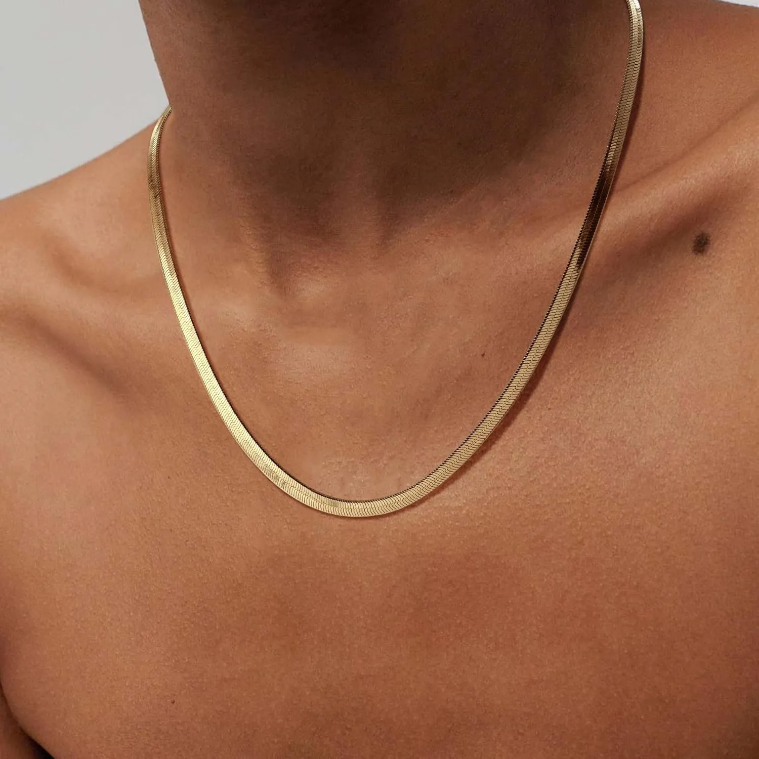 Paperclip Chain Necklace for Women, Dainty Stackable Link Layered Necklace Gold Silver Plated Flat Snake Chain Paperclip Chain Herringbone Necklace Gold Choker Necklaces for Women