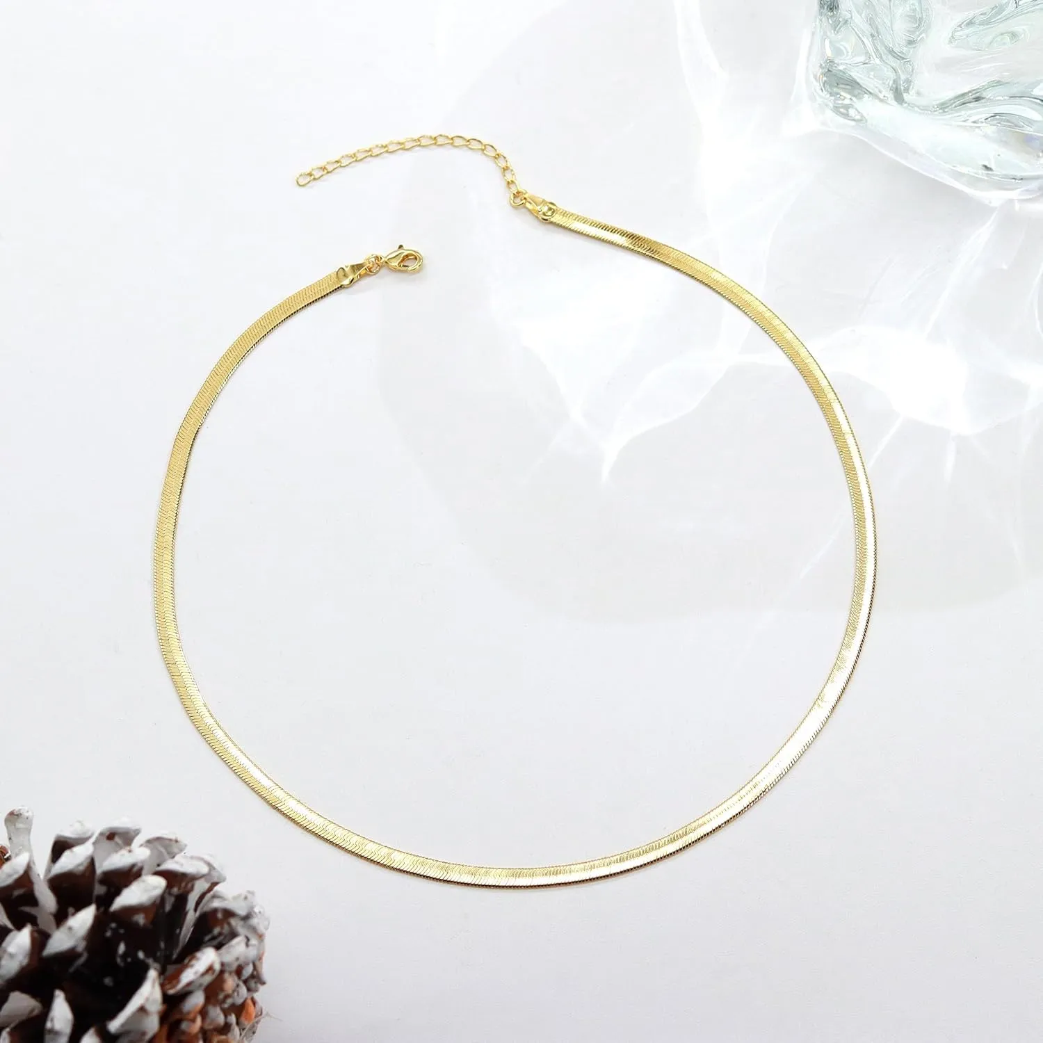 Paperclip Chain Necklace for Women, Dainty Stackable Link Layered Necklace Gold Silver Plated Flat Snake Chain Paperclip Chain Herringbone Necklace Gold Choker Necklaces for Women
