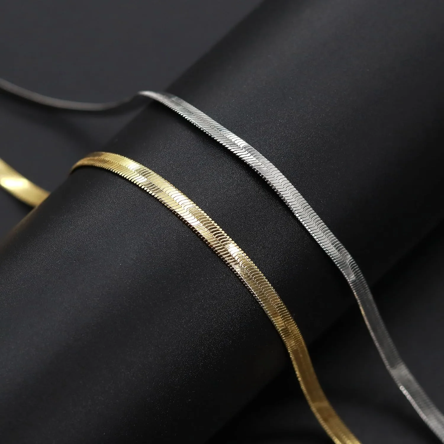 Paperclip Chain Necklace for Women, Dainty Stackable Link Layered Necklace Gold Silver Plated Flat Snake Chain Paperclip Chain Herringbone Necklace Gold Choker Necklaces for Women