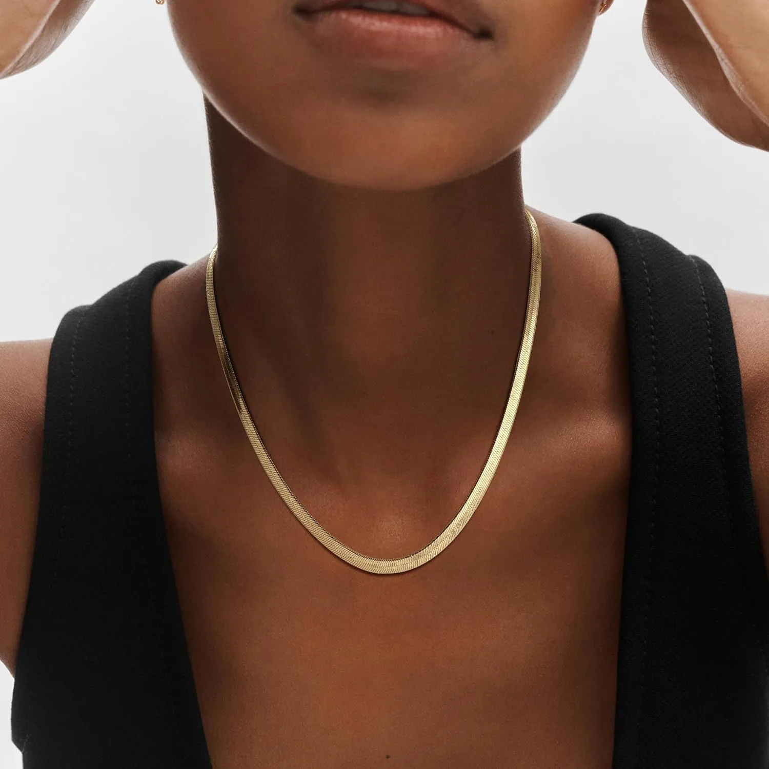 Paperclip Chain Necklace for Women, Dainty Stackable Link Layered Necklace Gold Silver Plated Flat Snake Chain Paperclip Chain Herringbone Necklace Gold Choker Necklaces for Women