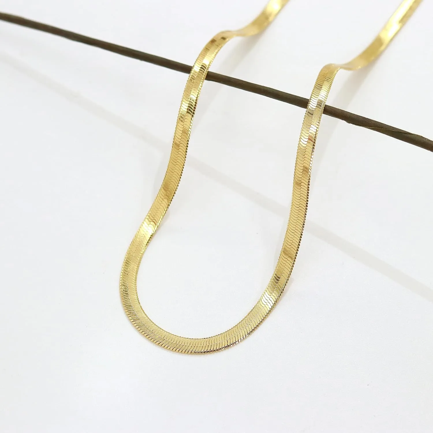 Paperclip Chain Necklace for Women, Dainty Stackable Link Layered Necklace Gold Silver Plated Flat Snake Chain Paperclip Chain Herringbone Necklace Gold Choker Necklaces for Women