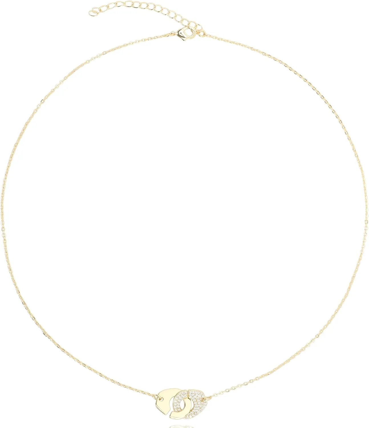 Pave Handcuff Pendant Necklace | 18K Gold Plated Cubic Zirconia | Dainty Gold Chain Necklace | Non Tarnish & Waterproof | Hypoallergenic | Gift For Her | Additional 3 Extender Included