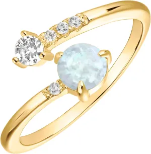 PAVOI 14K Gold Plated Adjustable Created Opal Rings - Stacking Rings for Women