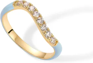 PAVOI 14K Gold Plated Stackable Rings for Women | Open Twist Wavy Colored Enamel and Cubic Zirconia Rings | Blue White Purple Enamel Eternity Bands