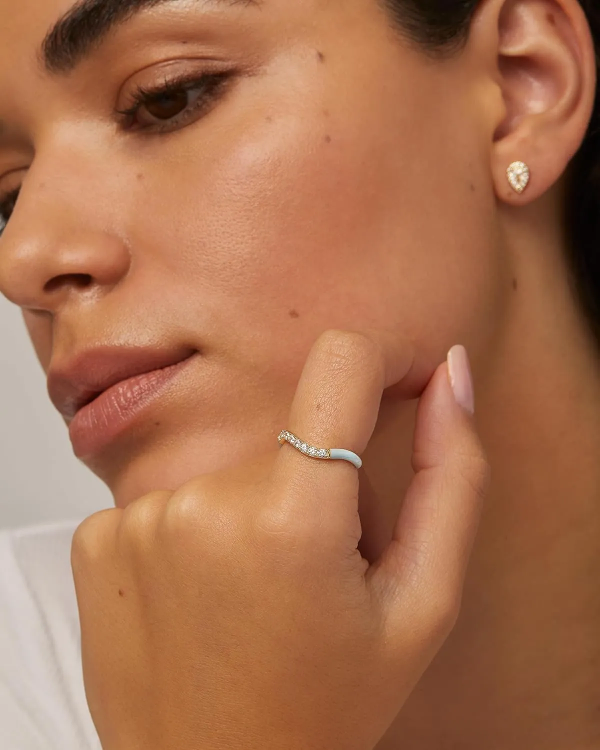PAVOI 14K Gold Plated Stackable Rings for Women | Open Twist Wavy Colored Enamel and Cubic Zirconia Rings | Blue White Purple Enamel Eternity Bands