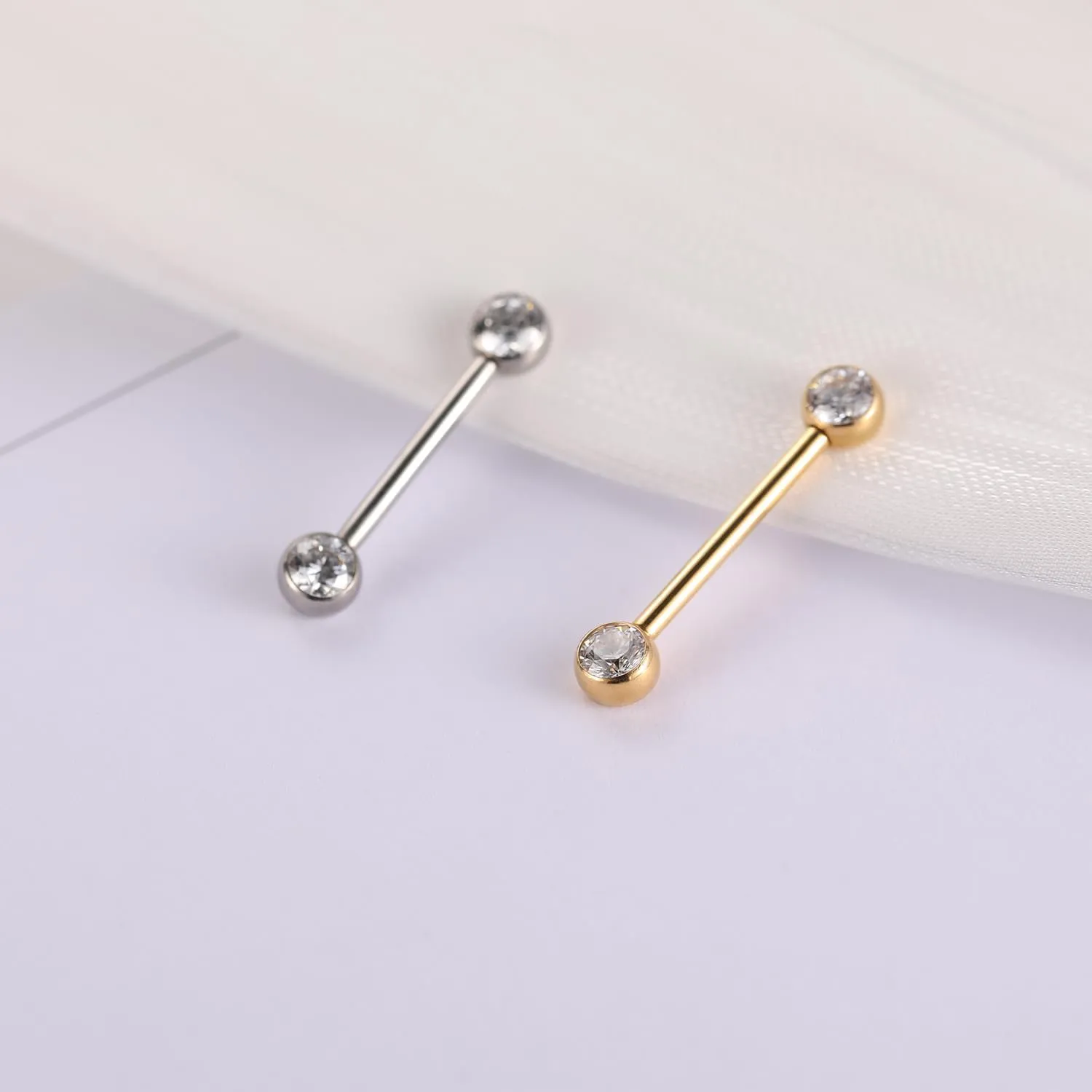 PEAKLINK 14G Titanium Nipple Rings & Barbell - CZ Opal Bridge Piercing Jewelry - Straight Internally Threaded - 12-18mm