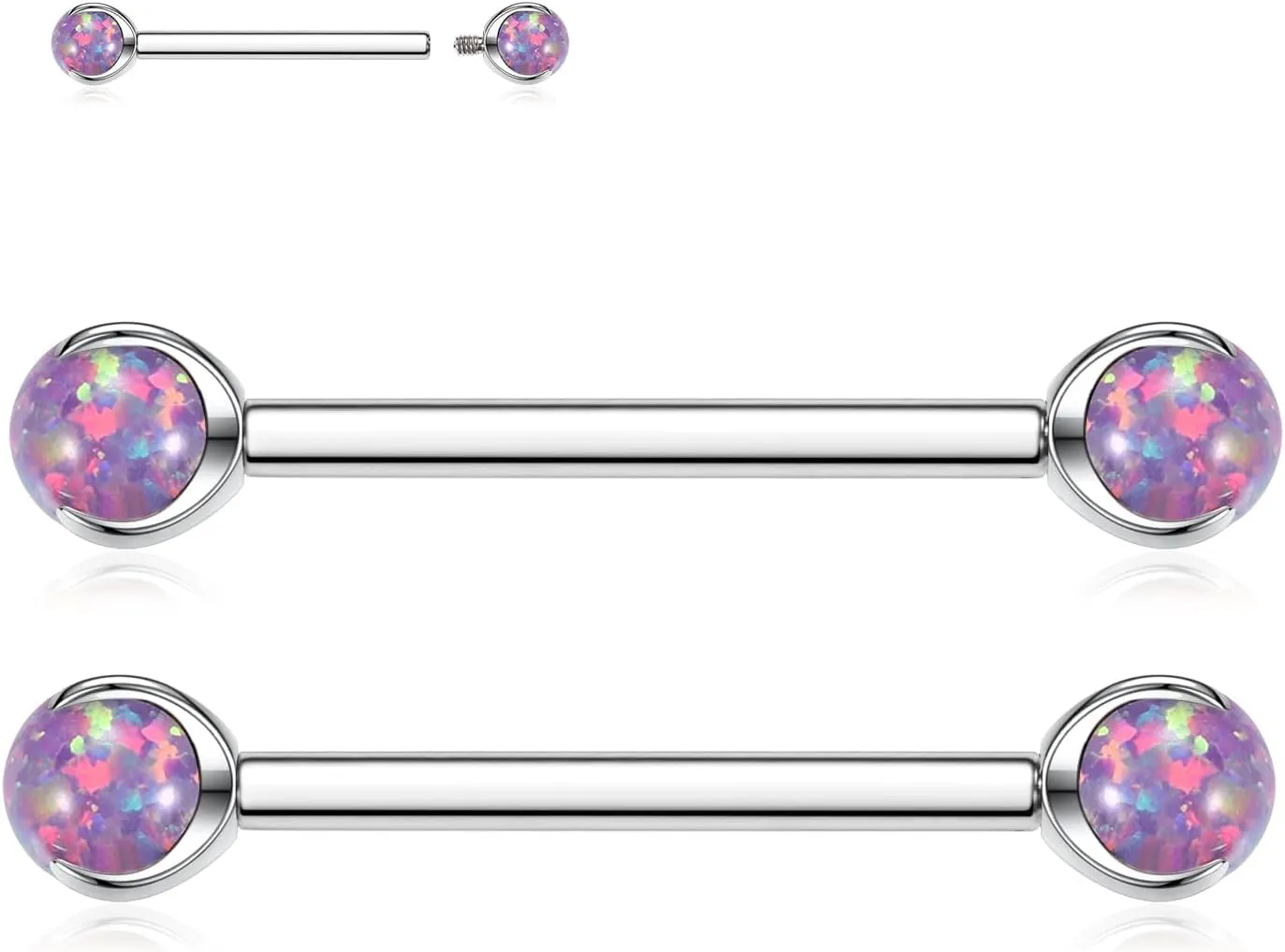 PEAKLINK 14G Titanium Nipple Rings & Barbell - CZ Opal Bridge Piercing Jewelry - Straight Internally Threaded - 12-18mm