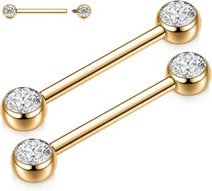 PEAKLINK 14G Titanium Nipple Rings & Barbell - CZ Opal Bridge Piercing Jewelry - Straight Internally Threaded - 12-18mm