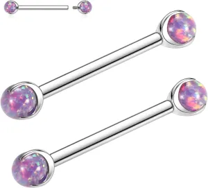 PEAKLINK 14G Titanium Nipple Rings & Barbell - CZ Opal Bridge Piercing Jewelry - Straight Internally Threaded - 12-18mm