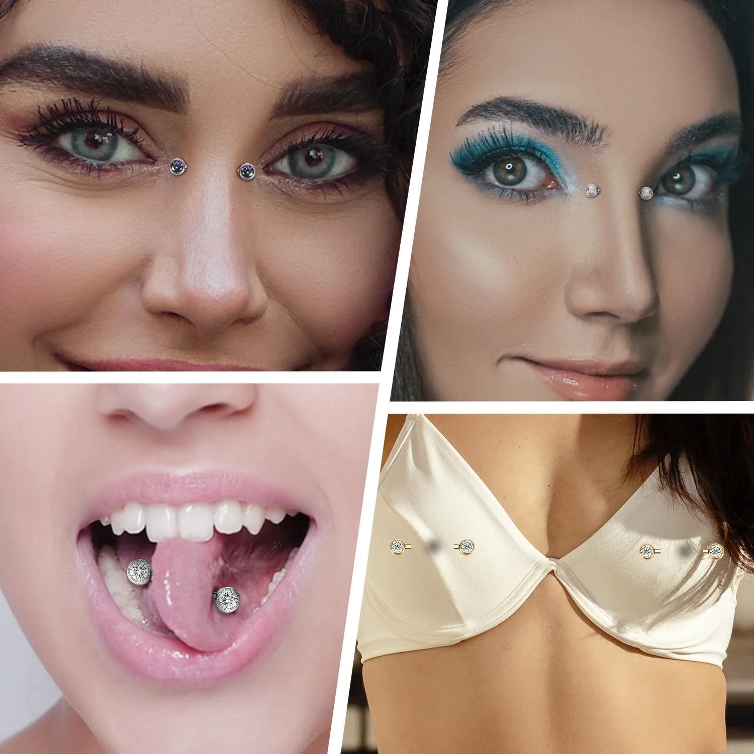 PEAKLINK 14G Titanium Nipple Rings & Barbell - CZ Opal Bridge Piercing Jewelry - Straight Internally Threaded - 12-18mm