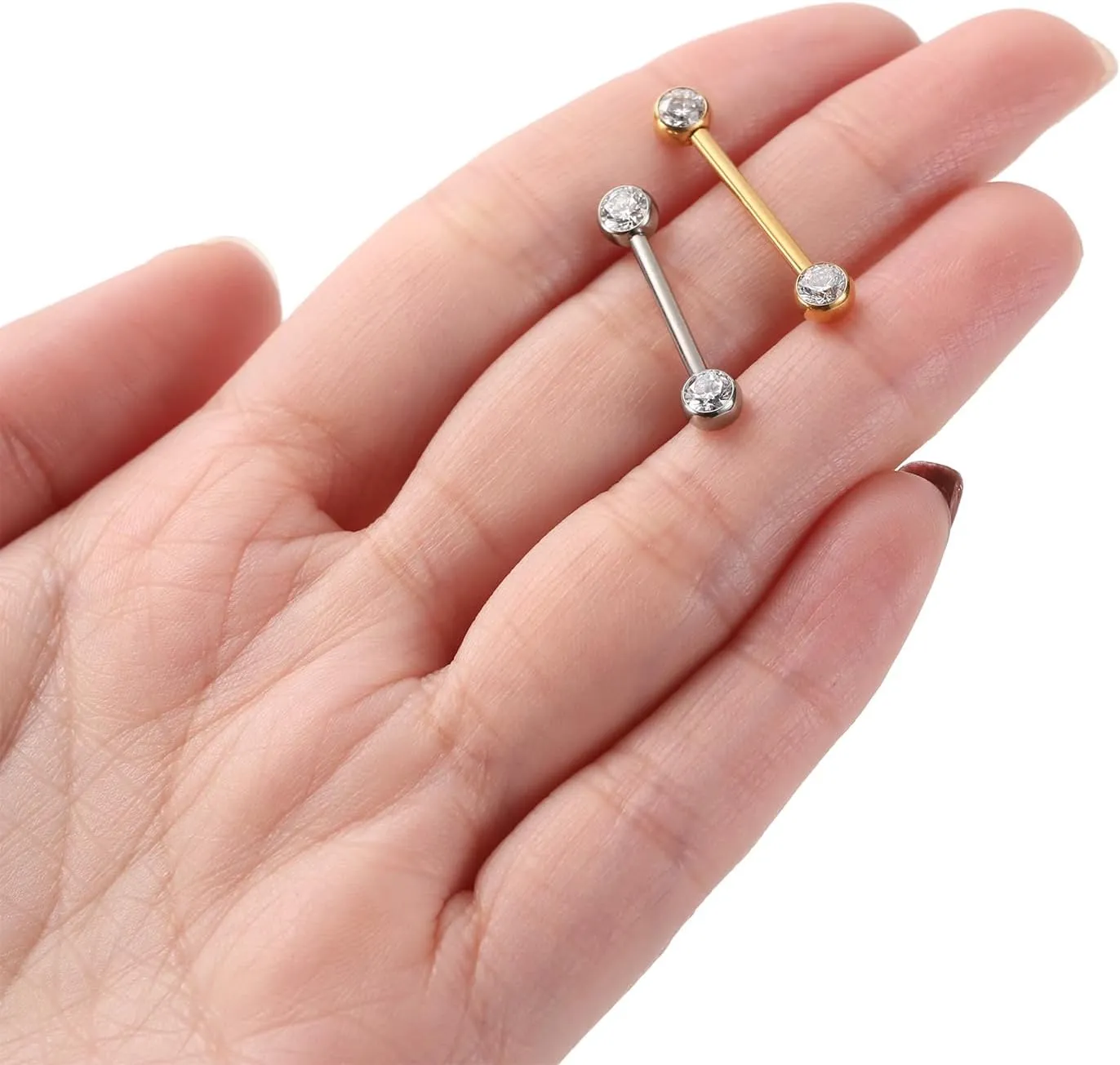 PEAKLINK 14G Titanium Nipple Rings & Barbell - CZ Opal Bridge Piercing Jewelry - Straight Internally Threaded - 12-18mm