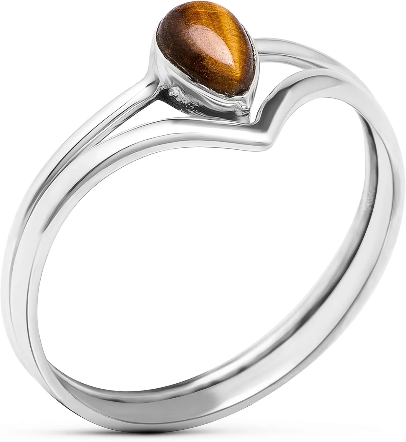 Pear Tiger Eye 925 Sterling Silver Ring - Delicate BOHO Chic Jewelry - Fashionable and Stylish for Women with Velvet Gift Bag - Made by Indian Artisans - Size 5-9
