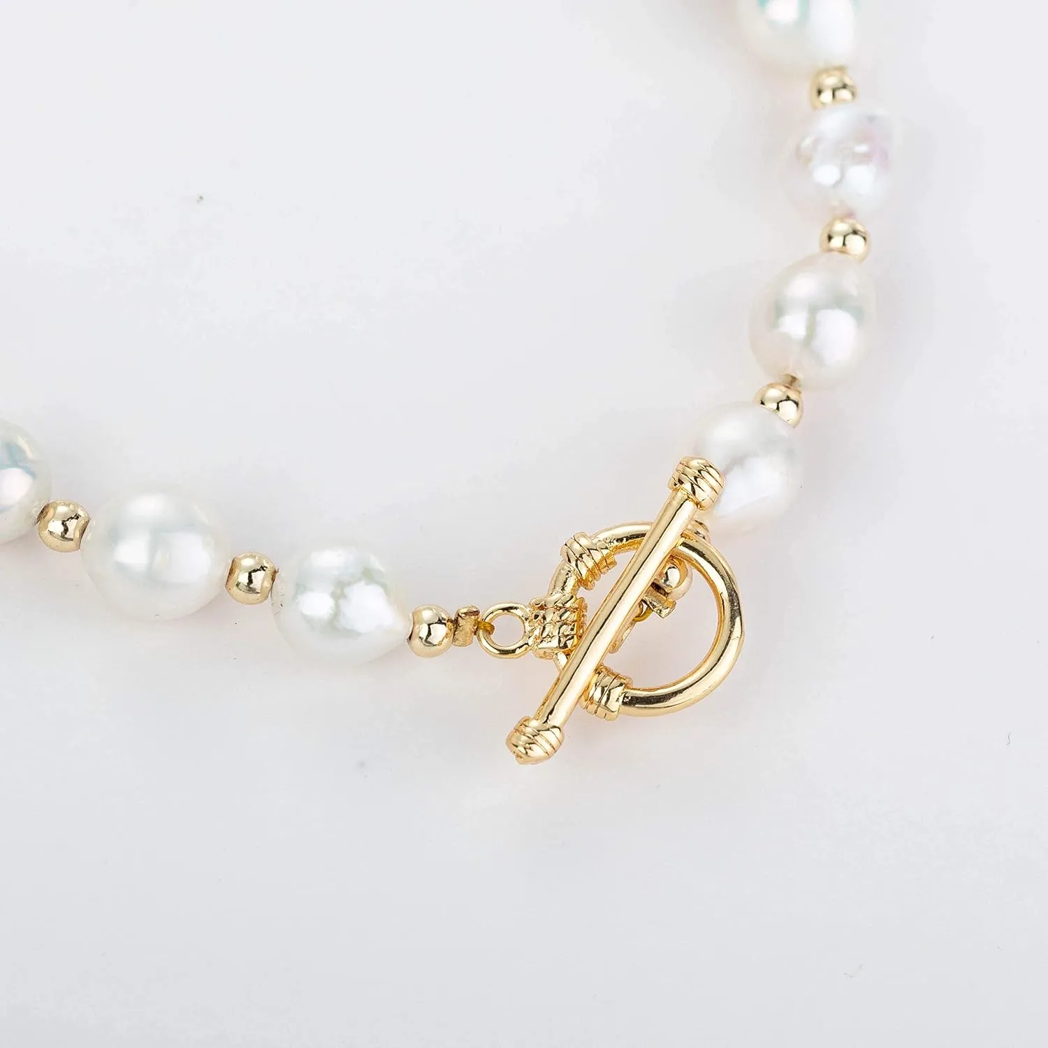 Pearl Bracelet 6mm Handpicked Pearl Chain 18k Gold Plated Delicate Vintage Y2k Jewelry Gifts for Mom Women Girls