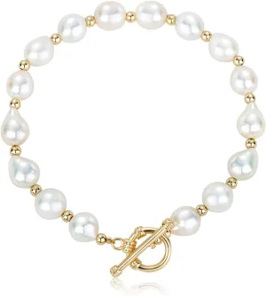 Pearl Bracelet 6mm Handpicked Pearl Chain 18k Gold Plated Delicate Vintage Y2k Jewelry Gifts for Mom Women Girls