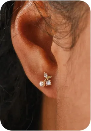 Pearl Earrings-14K Gold Plated Dainty Pearl Drop Simple Wedding CZ Dangle Dangling Cute Stud Earrings for Brides Earrings for Women Gifts