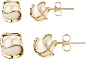 Pearl Stud Earrings 14K Gold Plated Caged Stud Earrings 6/8mm Pearl Earring Jewelry Gifts Modern Fashion Jewelry for Women,