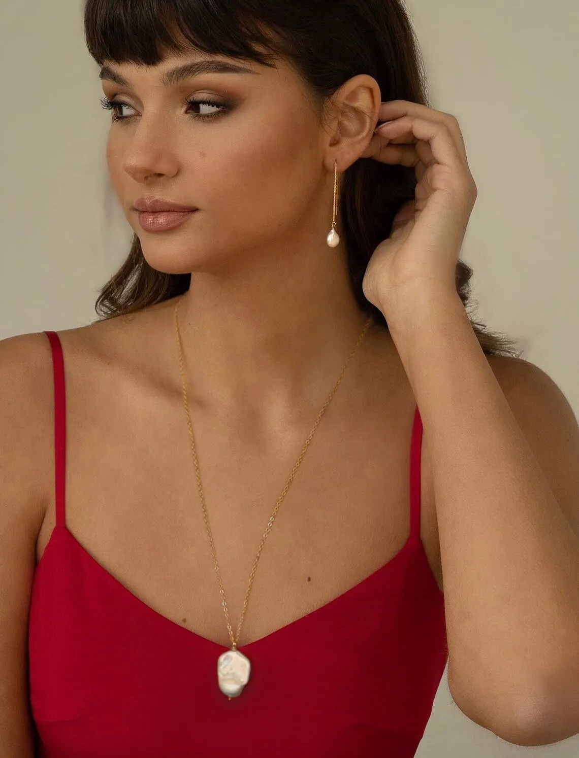 PEARLADA 18k Gold Chain Long Necklace, Boho Sweater Necklace for Women, Geometric Pendant Y Necklace