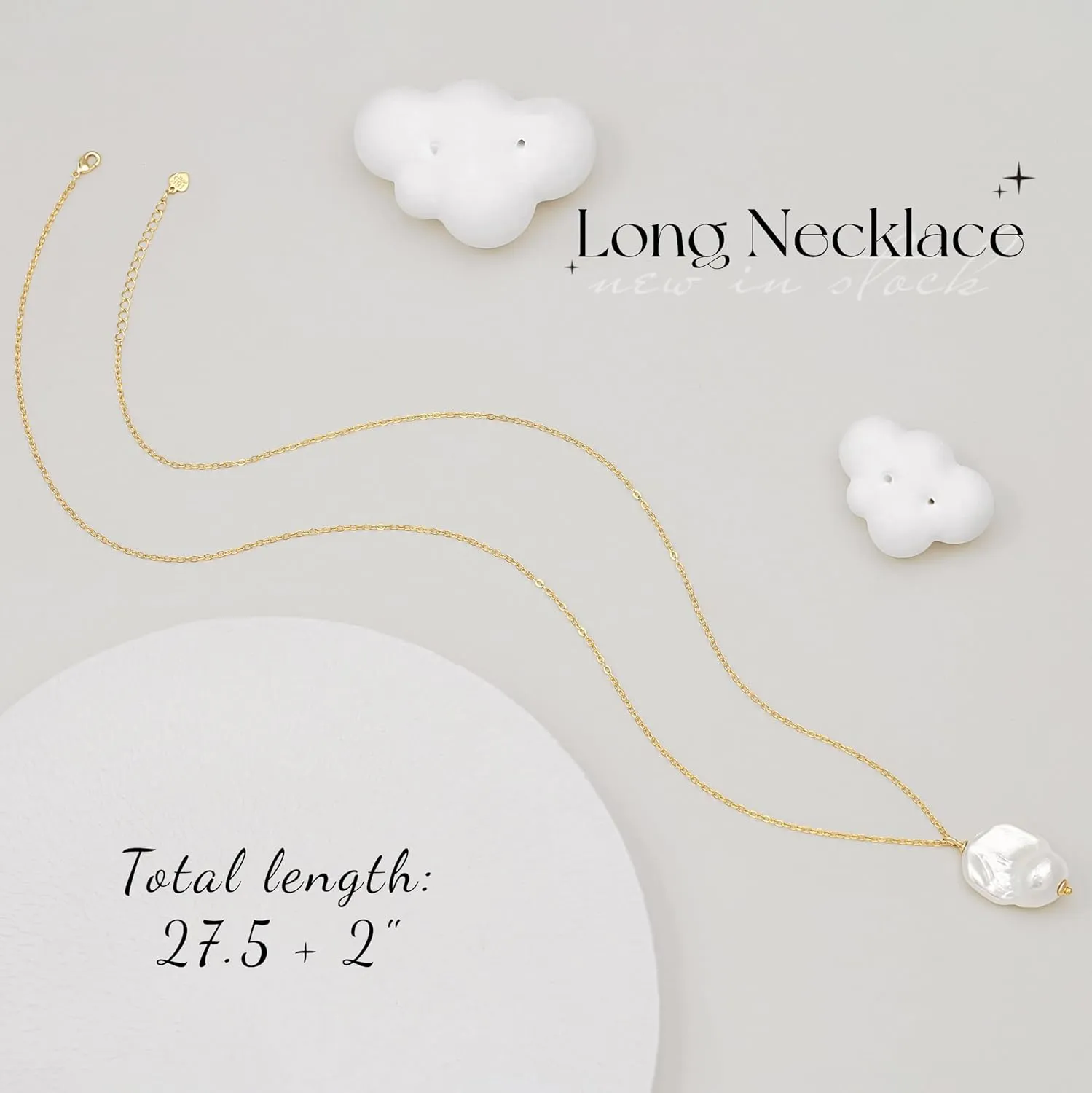 PEARLADA 18k Gold Chain Long Necklace, Boho Sweater Necklace for Women, Geometric Pendant Y Necklace