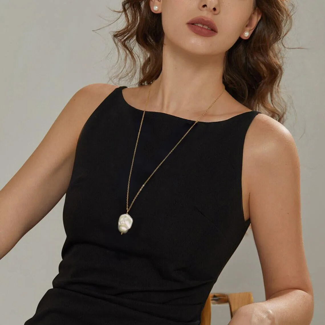 PEARLADA 18k Gold Chain Long Necklace, Boho Sweater Necklace for Women, Geometric Pendant Y Necklace