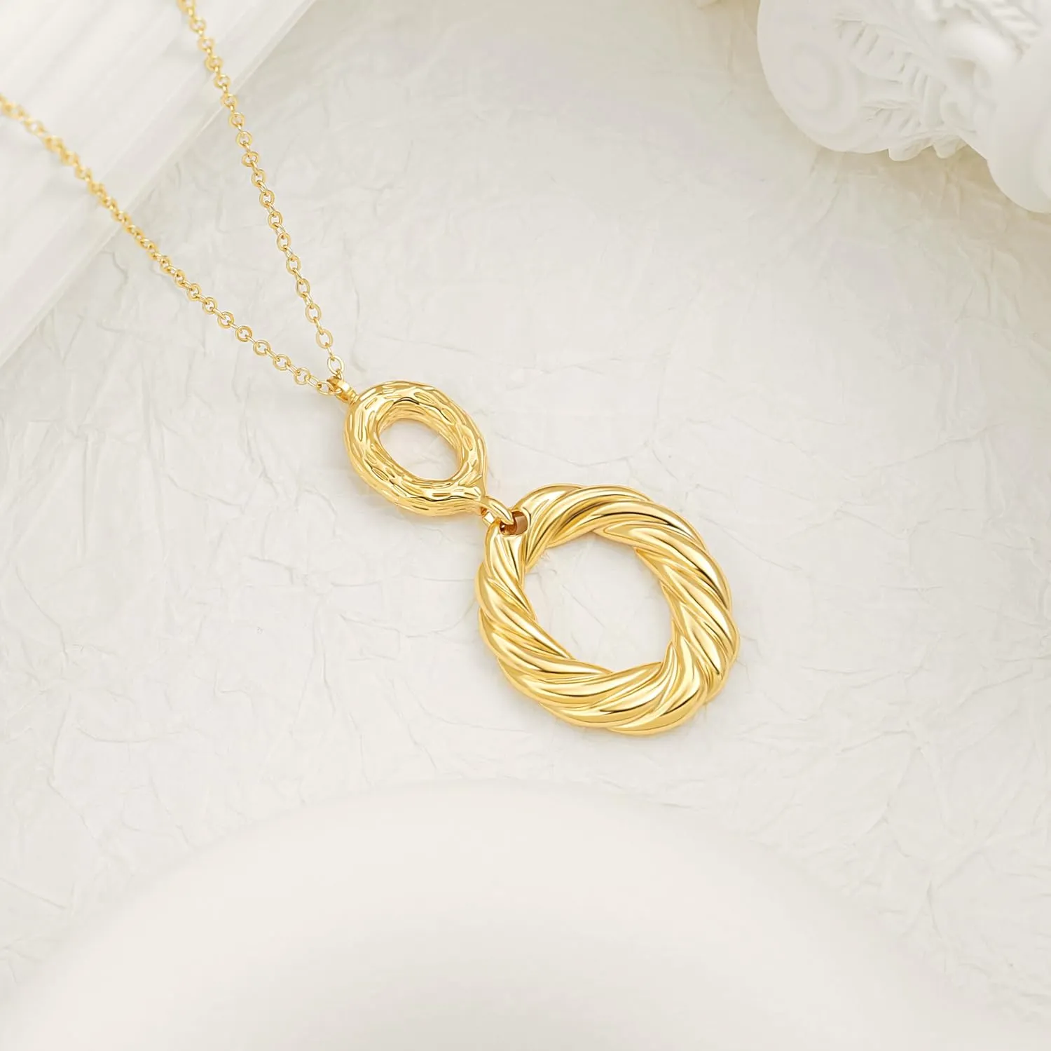 PERNNLA PEARL Long Disc Pendant Necklace for Women 18K Gold Plated Sweater Chain Fashion Jewelry