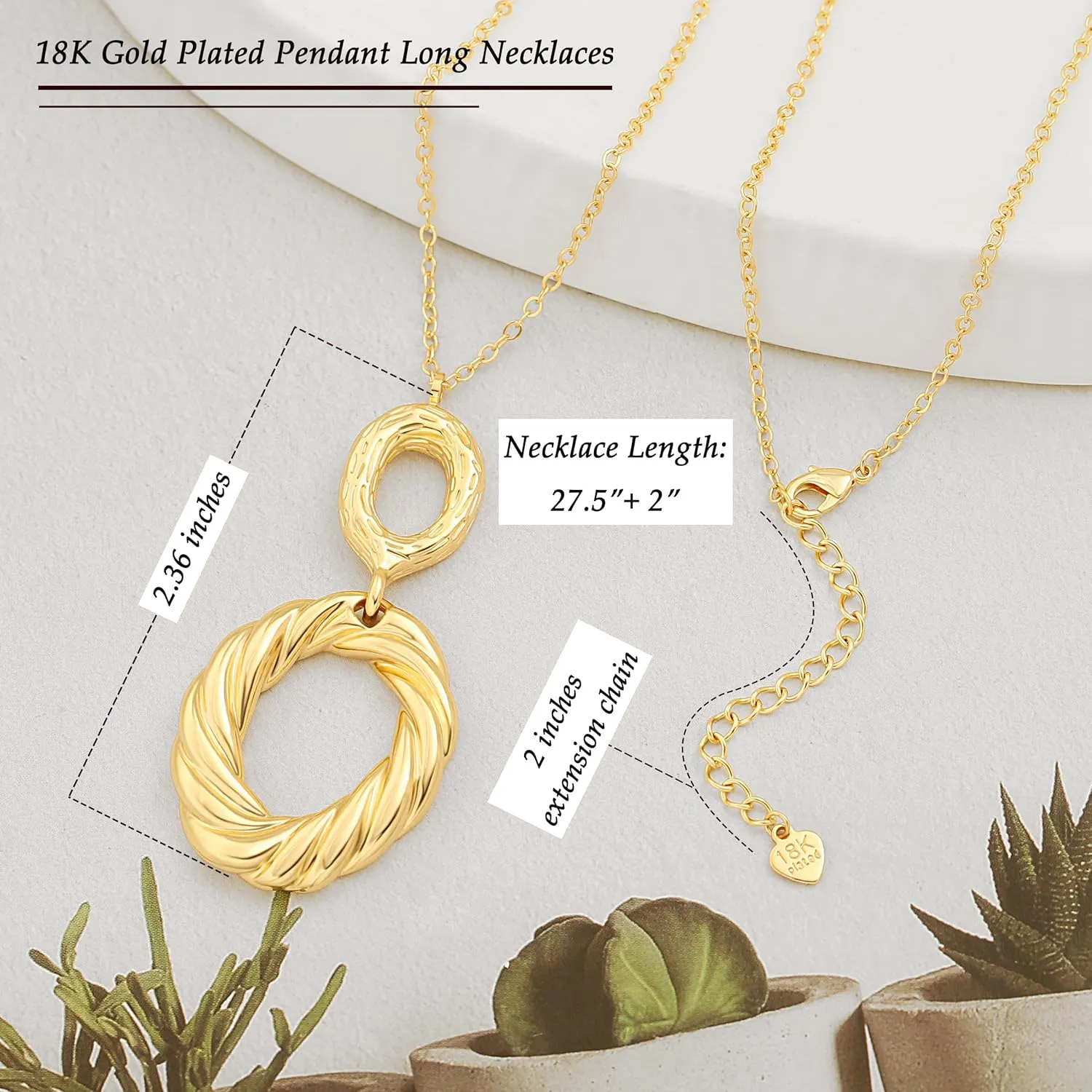 PERNNLA PEARL Long Disc Pendant Necklace for Women 18K Gold Plated Sweater Chain Fashion Jewelry