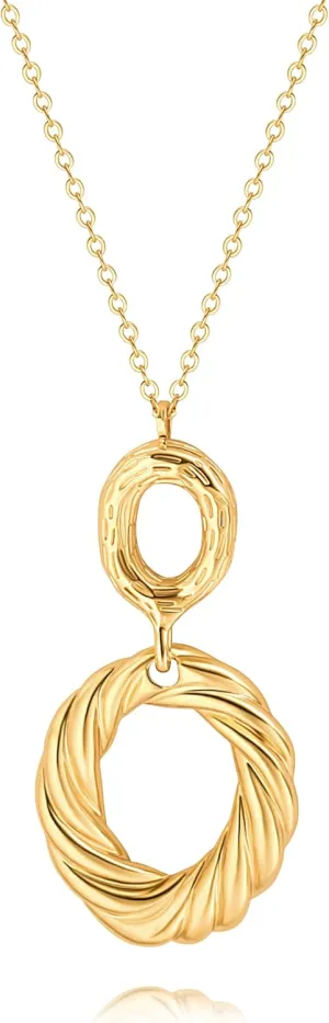 PERNNLA PEARL Long Disc Pendant Necklace for Women 18K Gold Plated Sweater Chain Fashion Jewelry