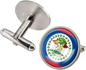 Personality Belize Flag Cufflinks Personalized Fashion Men'S Round Shirt Cuff Links, World Flag Sleeve Button Gifts Accessories,19Mm, Yellow/White