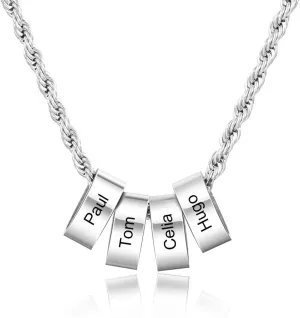 Personalized Men's Necklace Engraved 2-5 Name Beads Charm Necklace for Him Gifts for Friend Father Dad Initial Stainless Steel Pendants
