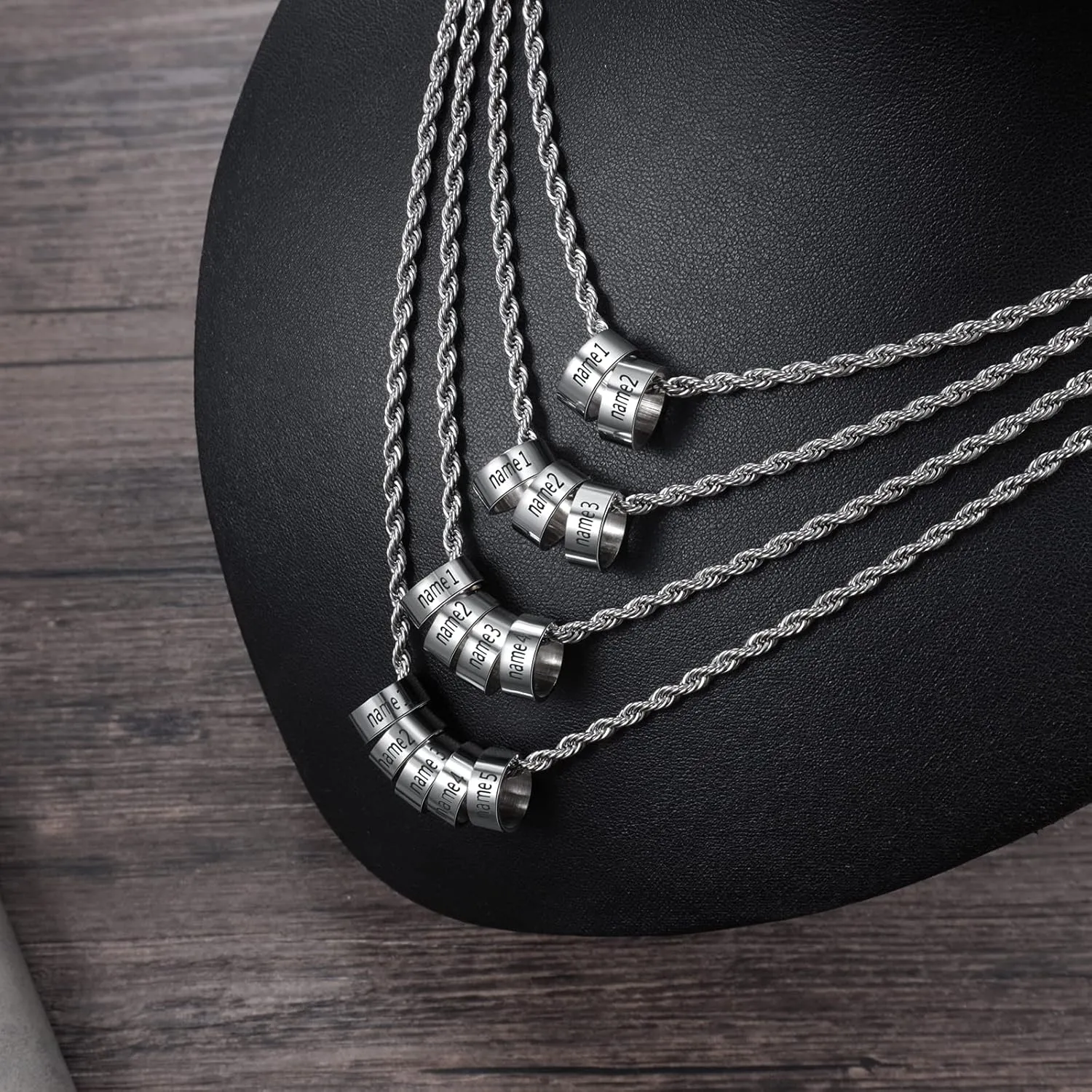Personalized Men's Necklace Engraved 2-5 Name Beads Charm Necklace for Him Gifts for Friend Father Dad Initial Stainless Steel Pendants