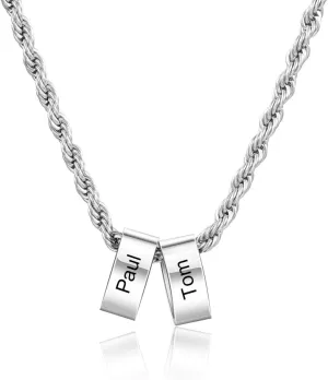 Personalized Men's Necklace Engraved 2-5 Name Beads Charm Necklace for Him Gifts for Friend Father Dad Initial Stainless Steel Pendants