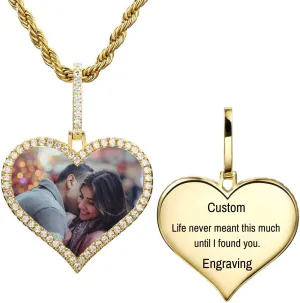 Personalized Picture Necklace, Iced Out Hip Hop Custom Photo Pendant With Stainless Steel Rope Chain Nickel Free, Customized Memorial Pendants With Engraved Name, 14k Gold plated Charms for Souvenir Lulu Mel