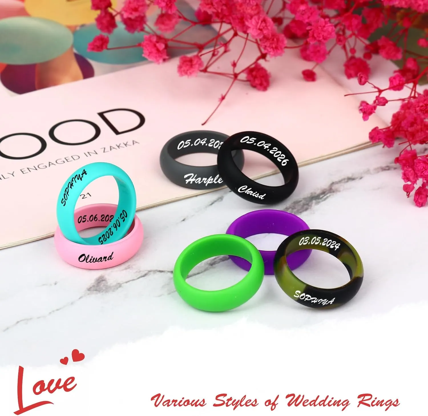 Personalized Silicone Couple Rings Set - Comfort Fit, Customizable, Available in 13 Colors(2 packs)