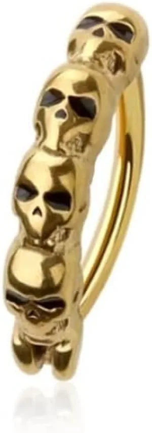 Pierced Owl 14GA 316L Stainless Steel Skull Lined Hinged Curved Bar Clicker Belly Button Ring