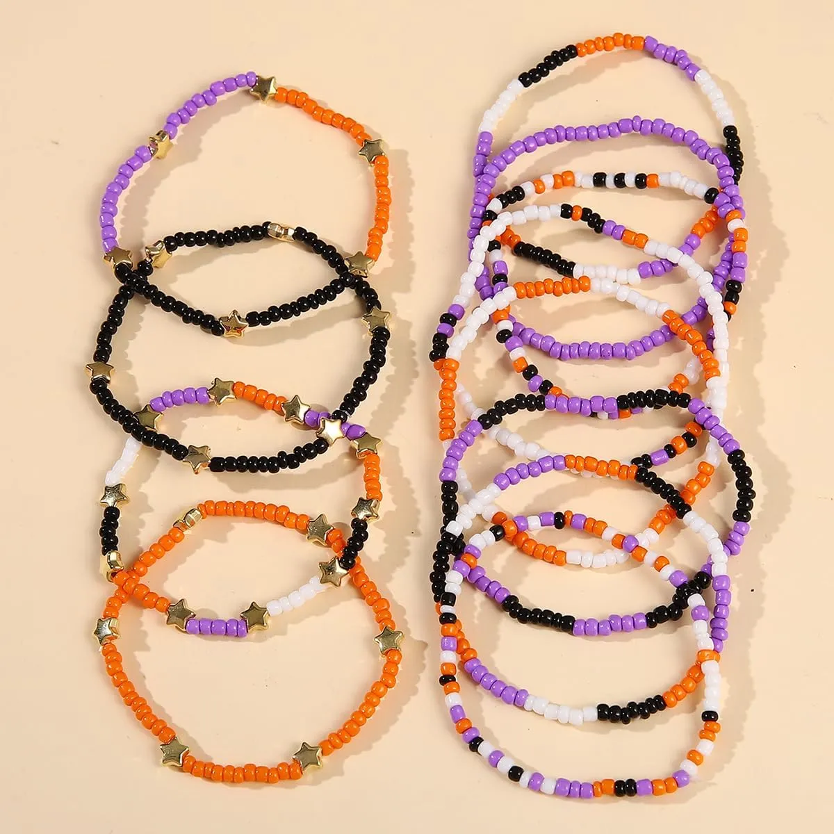 Pingyongchang Cute Halloween Beads Bracelets Set Orange Black Boho Stackable Adjustable Multi Layer Stretch Bangle Bracelet Costumes for Women Men as Halloween Party Vacation Friendship Gifts-12pcs