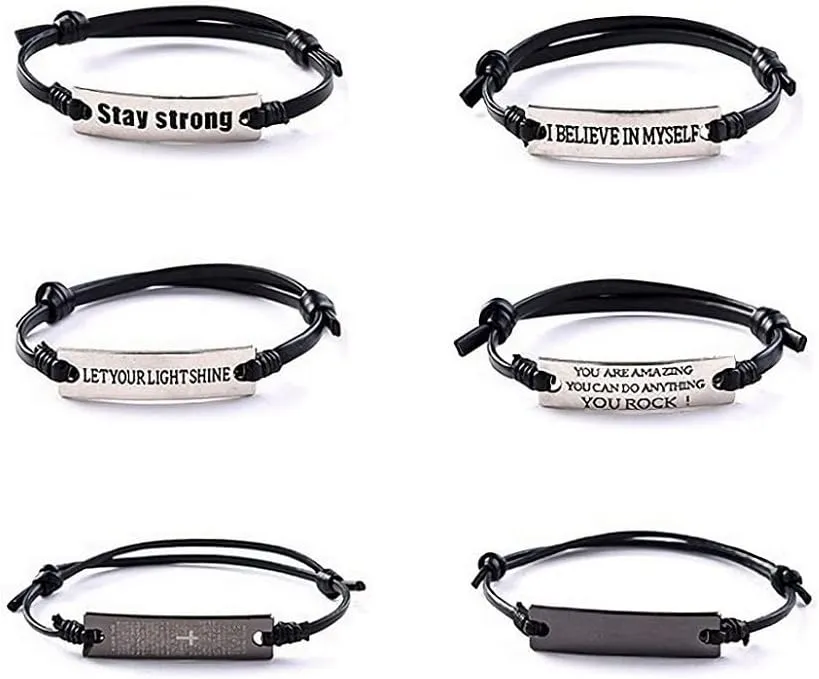 Pingyongchang Inspirational bracelets Gifts for women Men unique personalized Birthday friendship gift Motivational Quotes leather Bangles Encouragement Cuff Bangle Bracelet Jewelry