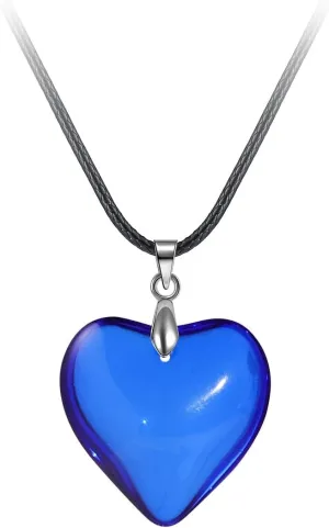 Pingyongchang Simple Chunky Glass Puffy Heart Choker Necklace Coloured Heart Charms Pendant Necklace for Women Party Birthday Trendy Jewelry