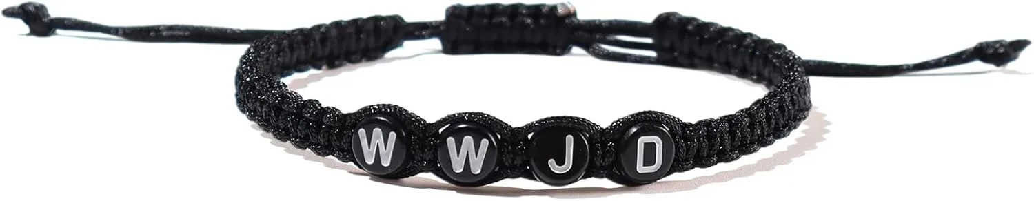 Pingyongchang What Would Jesus Do Bracelets WWJD Bracelets Letter Matching Couples Protection Braided Rope Inspirational Religious Christian Gifts Friendship Bracelet Gift for Women Men