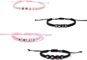 Pingyongchang What Would Jesus Do Bracelets WWJD Bracelets Letter Matching Couples Protection Braided Rope Inspirational Religious Christian Gifts Friendship Bracelet Gift for Women Men
