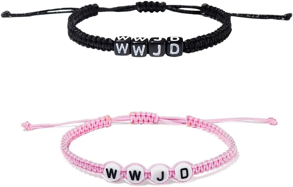 Pingyongchang What Would Jesus Do Bracelets WWJD Bracelets Letter Matching Couples Protection Braided Rope Inspirational Religious Christian Gifts Friendship Bracelet Gift for Women Men