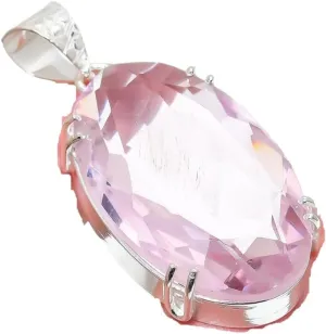 Pink Kunzite Gemstone Handmade 925 Sterling Silver Jewelry Pendant 2.17" FINE-784