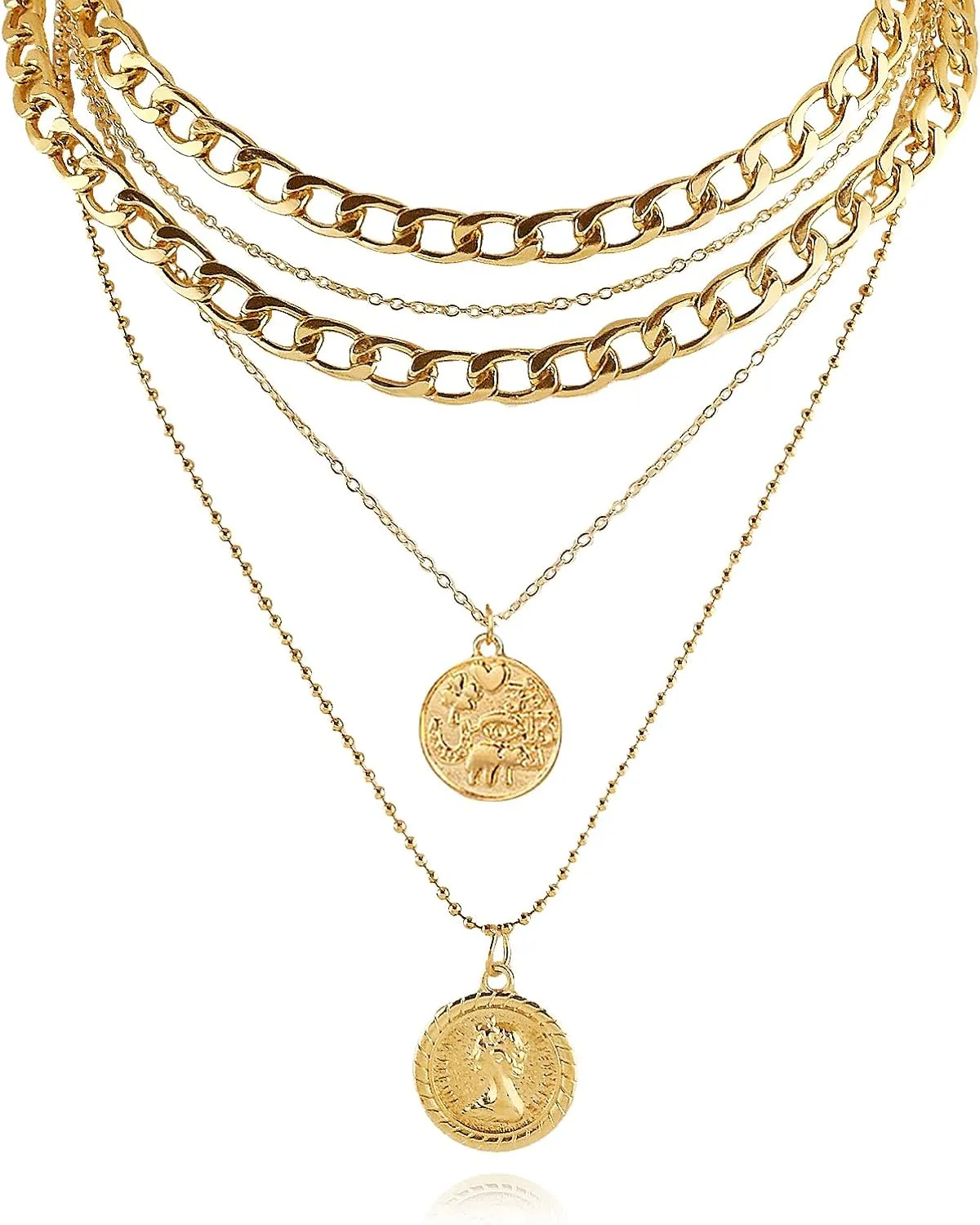 Pirate Necklace for Women Chunky Gold Necklace vintage Pirate Coin Cross Pendant Necklace Fashion Chunky Chain Choker Necklaces Pirate Costume Women Men Jewellery