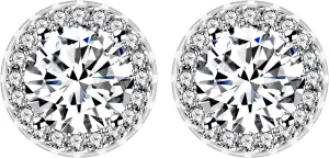 Platinum Plated Round Simulated Diamond Halo Earrings - Cubic Zirconia Stud Earring for Women YA5034