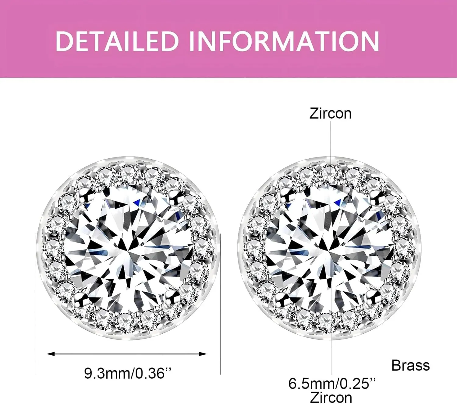 Platinum Plated Round Simulated Diamond Halo Earrings - Cubic Zirconia Stud Earring for Women YA5034