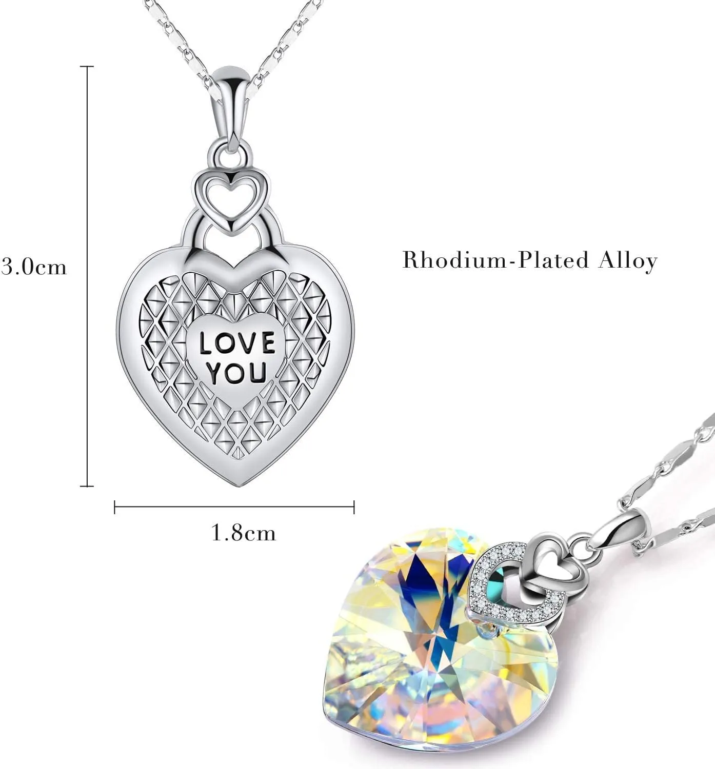 PLATO H Crystal Heart Necklace and Earrings Set Gift for Women with Box Valentine's Anniversary Day Mother's Day for Her