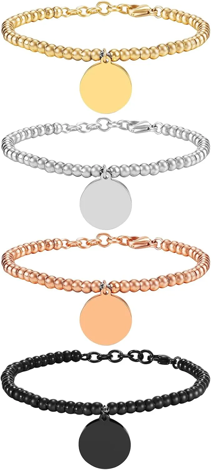 Polished Women Ladys Stainless Steel Beaded Chain BFF Friendship Charms Bracelet Gold Color and Black and silver color and Rosegold Color Unique Delicate Jewelry Accessories, 1