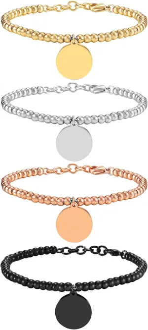 Polished Women Ladys Stainless Steel Beaded Chain BFF Friendship Charms Bracelet Gold Color and Black and silver color and Rosegold Color Unique Delicate Jewelry Accessories, 1
