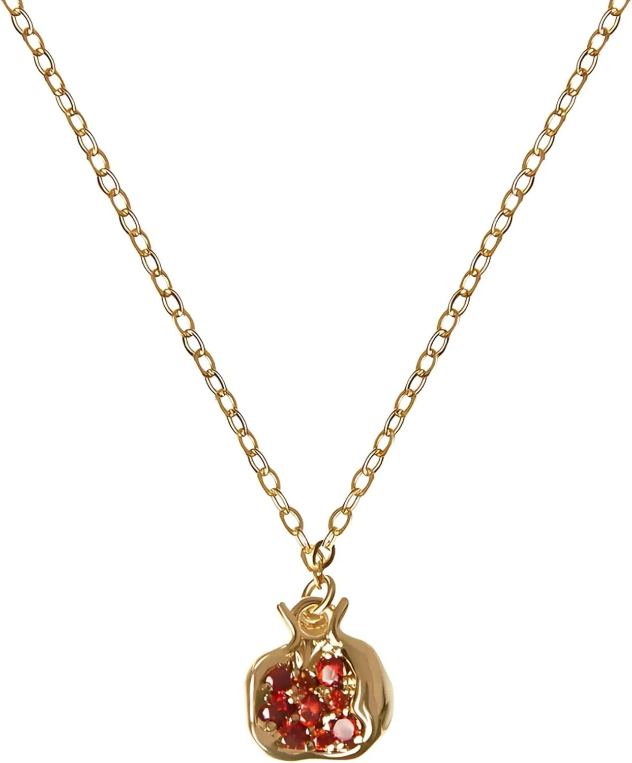 Pomegranate Pendant Necklace: Red Stone necklace, Dainty Gemstone Charm, Minimalist Women's Jewelry - Perfect One-Layer Gift, Mother Gift, Romantic gift