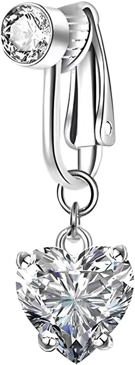 POYAMUSE Butterfly Heart Fake Belly Ring for Women, Faux Belly Piercing Jewelry - Fake Belly Button Piercing - Clip On Belly Button Rings Non Piercing Jewelry for Women