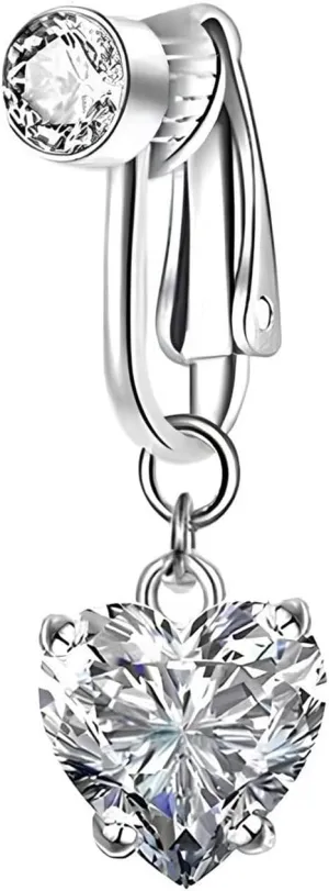 POYAMUSE Butterfly Heart Fake Belly Ring for Women, Faux Belly Piercing Jewelry - Fake Belly Button Piercing - Clip On Belly Button Rings Non Piercing Jewelry for Women